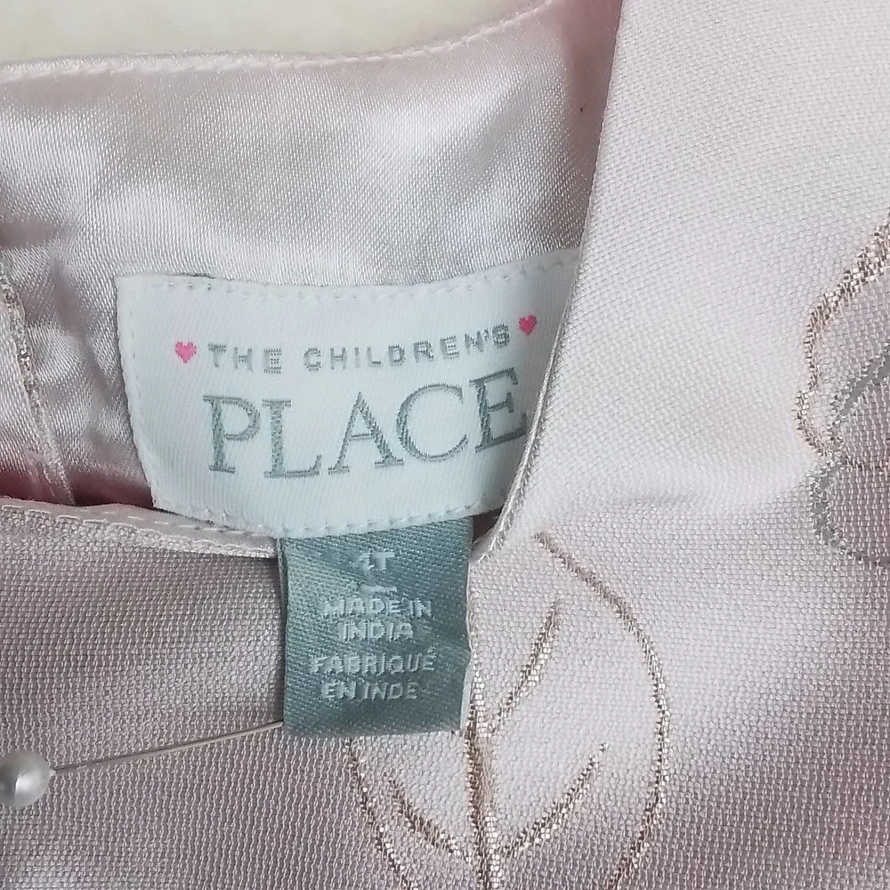 The Children's Place Midi Dress Size 4T in Pink w/ Gold Embroidered Floral Print